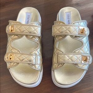 Steve Madden Schmona Gold Quilted Double Strap Sandals
